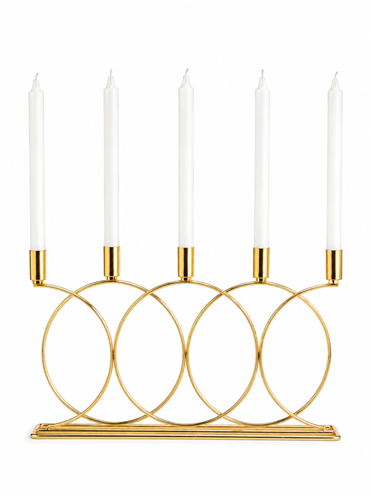 Beşli Halka Gold Mumluk - Geometrik Masaüstü Şamdan