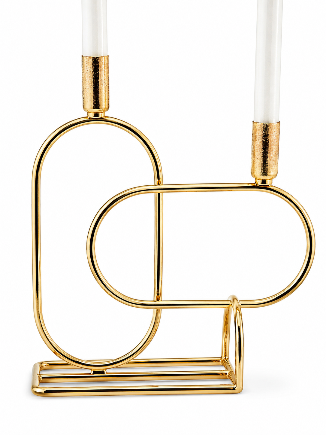 İç İçe Oval Gold Mumluk - Heykelsi İkili Şamdan