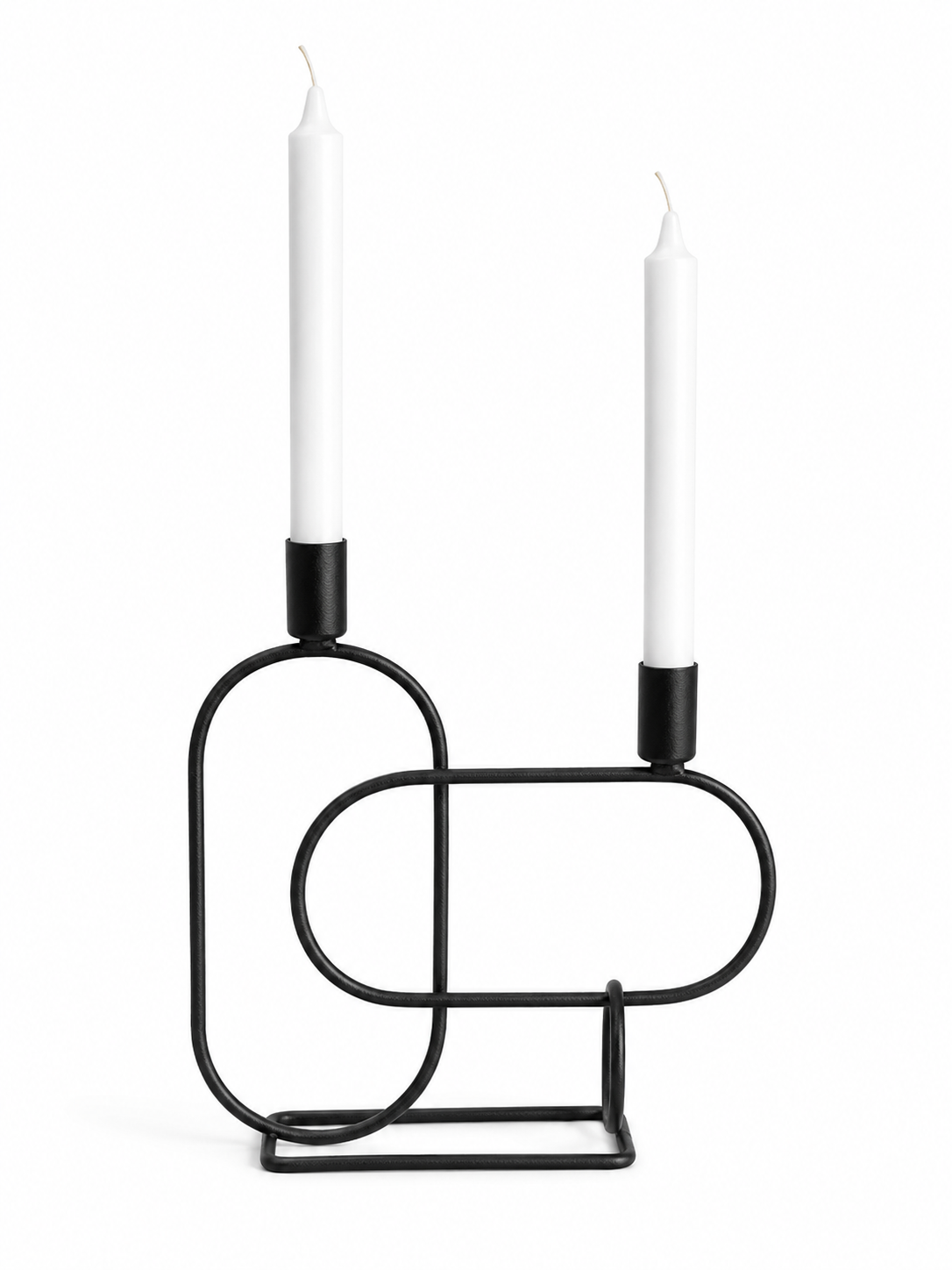 İç İçe Oval Siyah Mumluk - Heykelsi İkili Şamdan - Pacha Home
